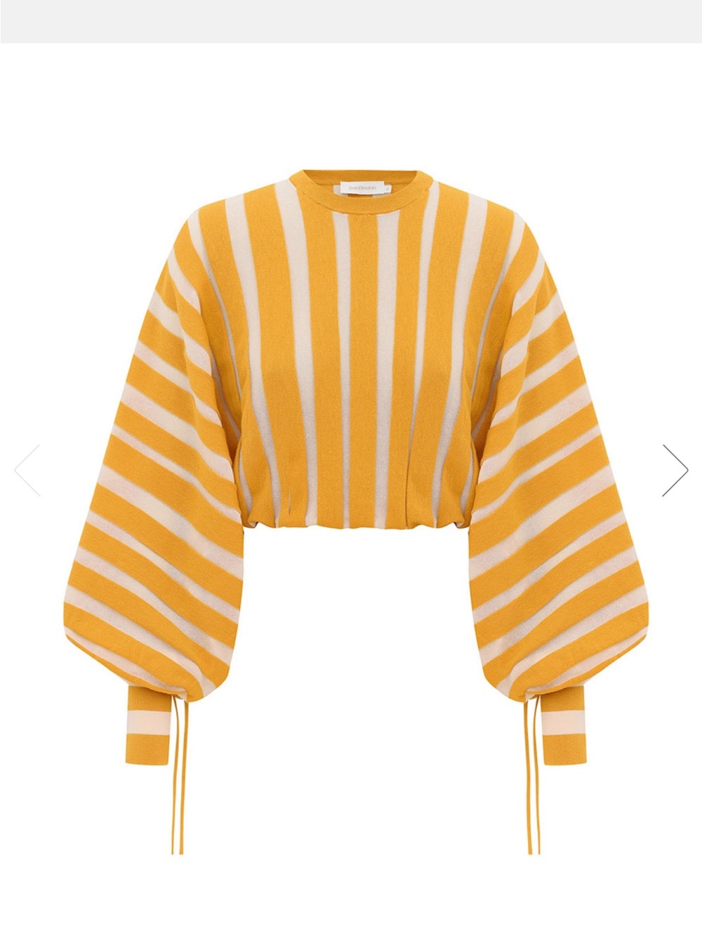 Zimmermann Yellow & White Striped Cropped Balloon-Sleeve Sweater